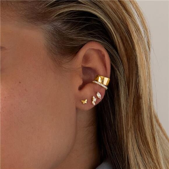 14K Gold Plated Solid 925 Sterling Silver Post Cubic Zirconia Flat Back Earrings - Picture 2 of 7